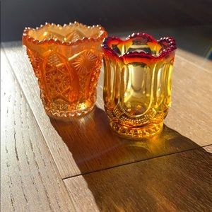 Set (2) Antique Glass Toothpick Holder Pair of Two